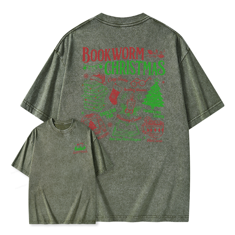 Pagewings Bookworm Christmas Unisex Washed T-shirt