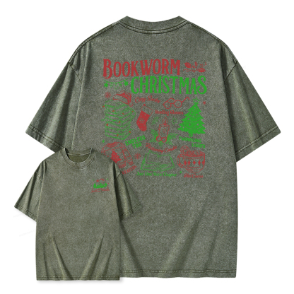 Pagewings Bookworm Christmas Unisex Washed T-shirt