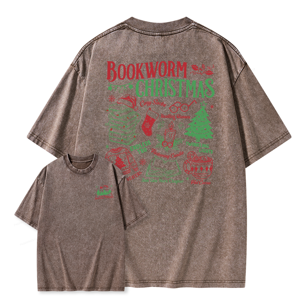 Pagewings Bookworm Christmas Unisex Washed T-shirt