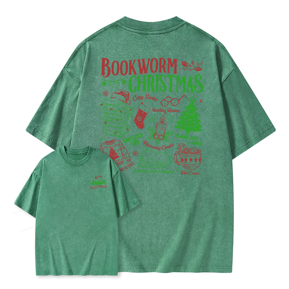 Pagewings Bookworm Christmas Unisex Washed T-shirt