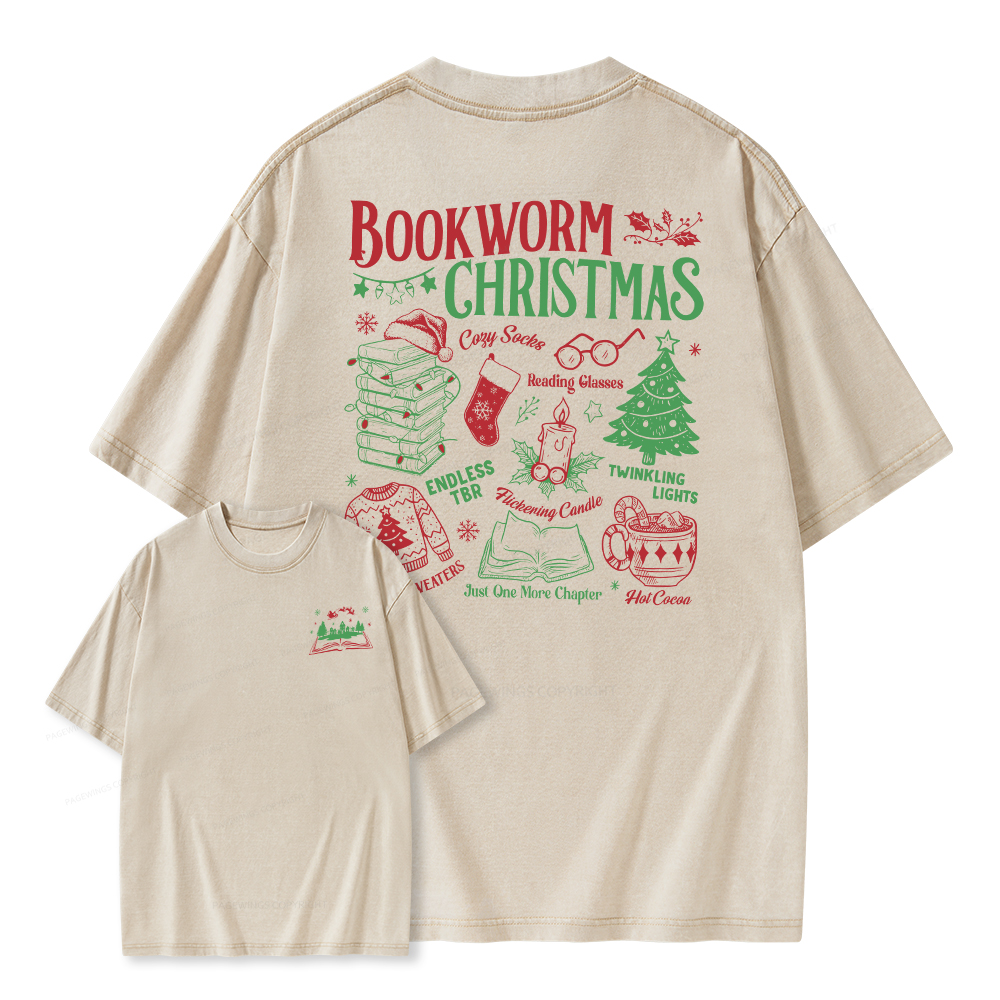 Pagewings Bookworm Christmas Unisex Washed T-shirt