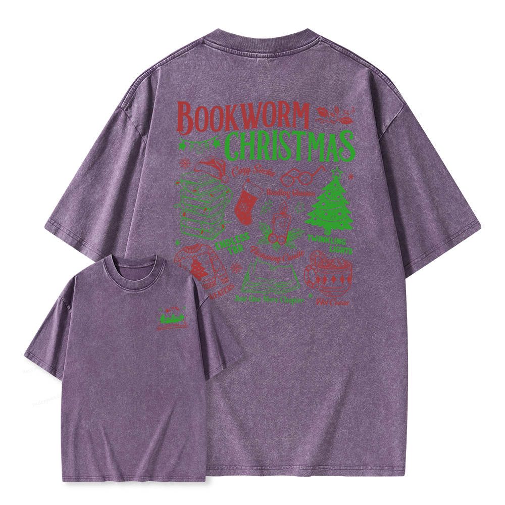 Pagewings Bookworm Christmas Unisex Washed T-shirt