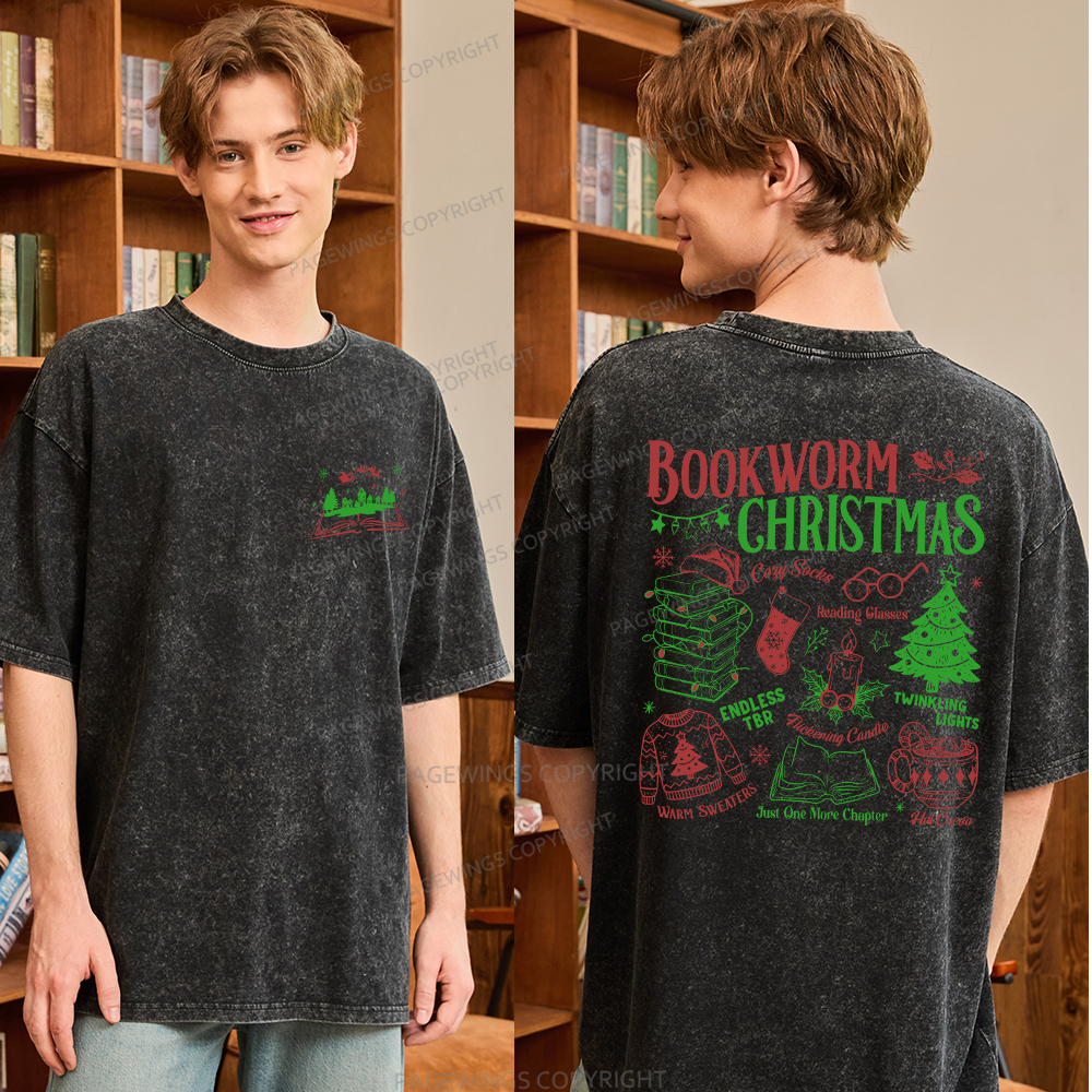 Pagewings Bookworm Christmas Unisex Washed T-shirt