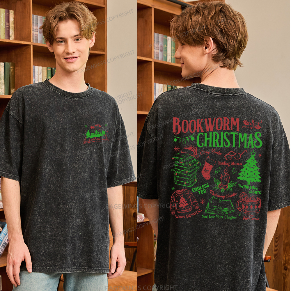 Pagewings Bookworm Christmas Unisex Washed T-shirt