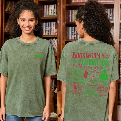 Pagewings Bookworm Christmas Unisex Washed T-shirt
