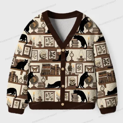 Pagewings Cats And Books Cardigan Unisex Ugly Cardigan Sweaters