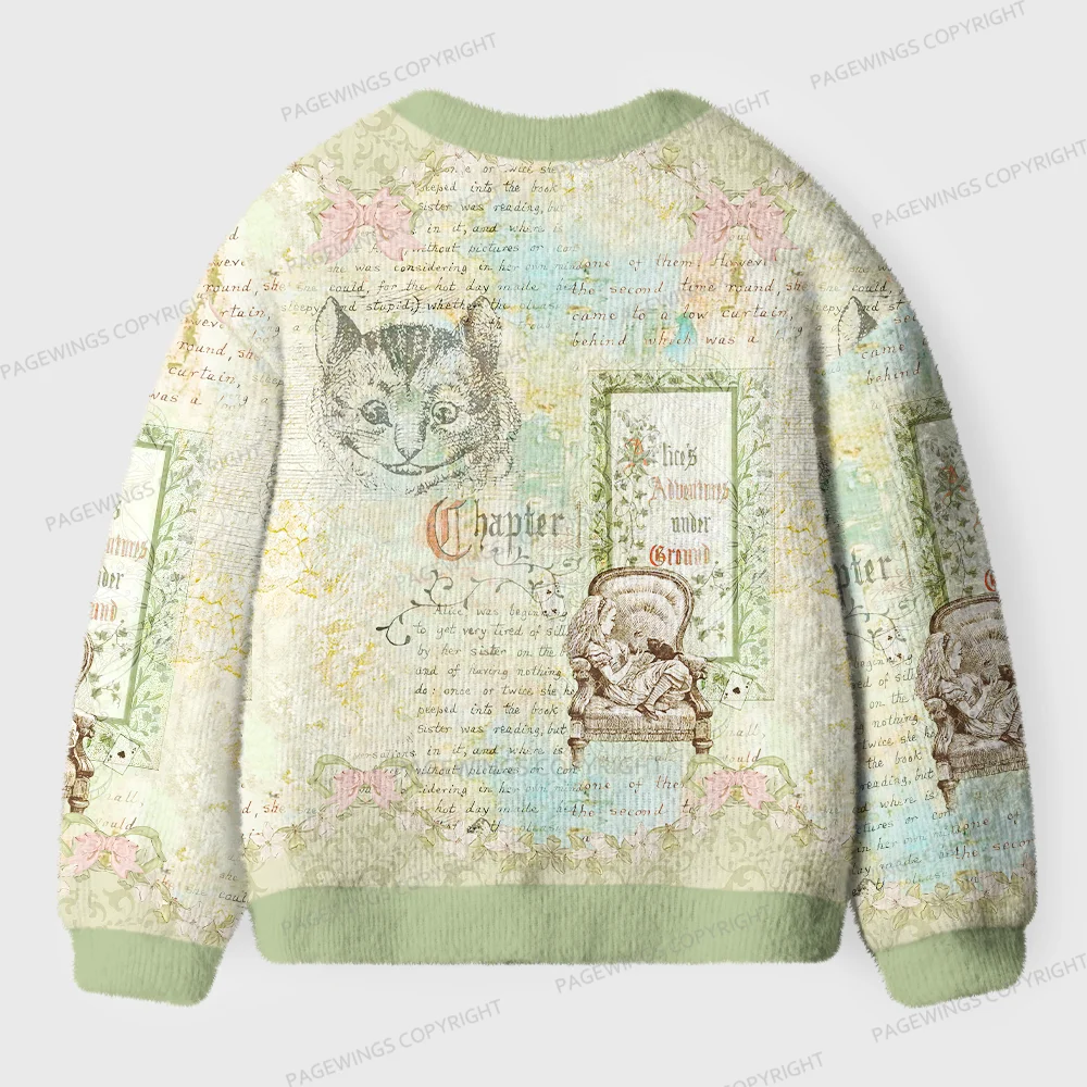 Pagewings  Vintage Cat And Book  Unisex Ugly Cardigan Sweaters