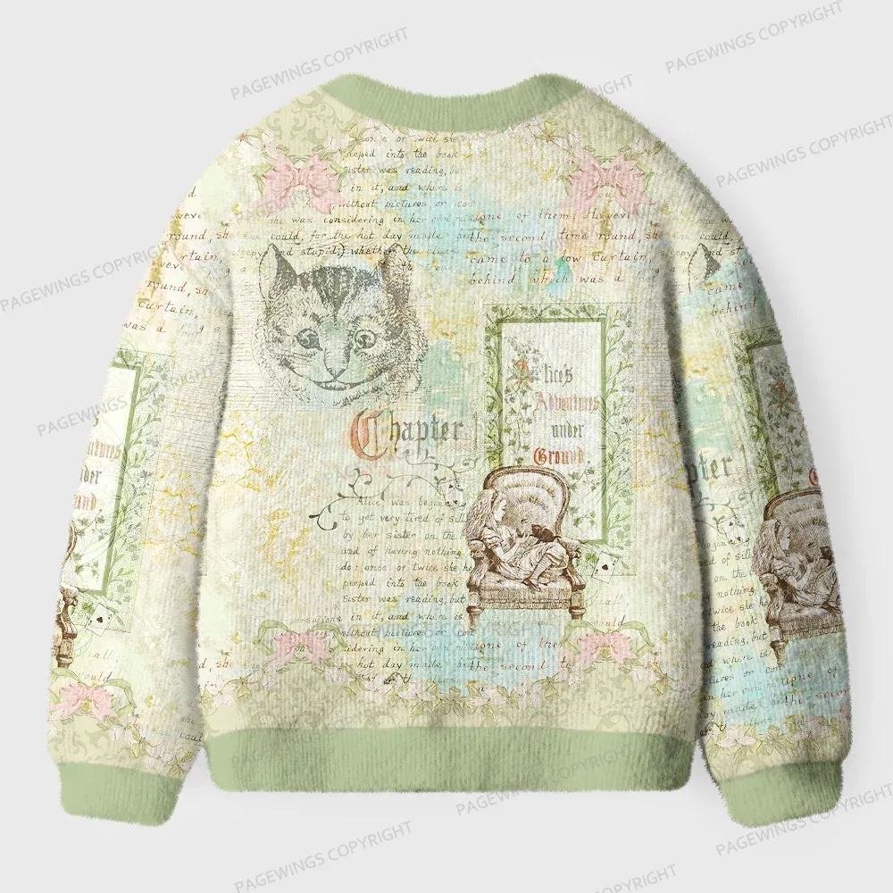 Pagewings  Vintage Cat And Book  Unisex Ugly Cardigan Sweaters