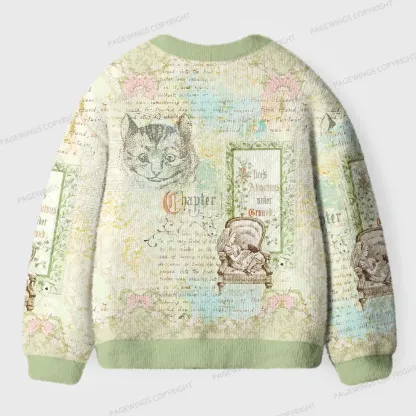 Pagewings  Vintage Cat And Book  Unisex Ugly Cardigan Sweaters