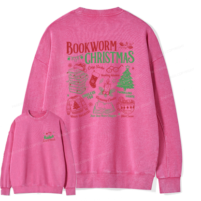 Pagewings Bookworm Christmas Unisex Washed Sweatshirt