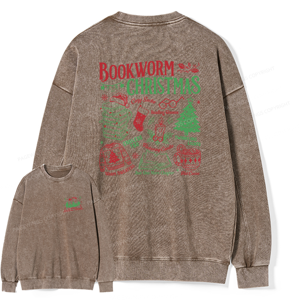 Pagewings Bookworm Christmas Unisex Washed Sweatshirt