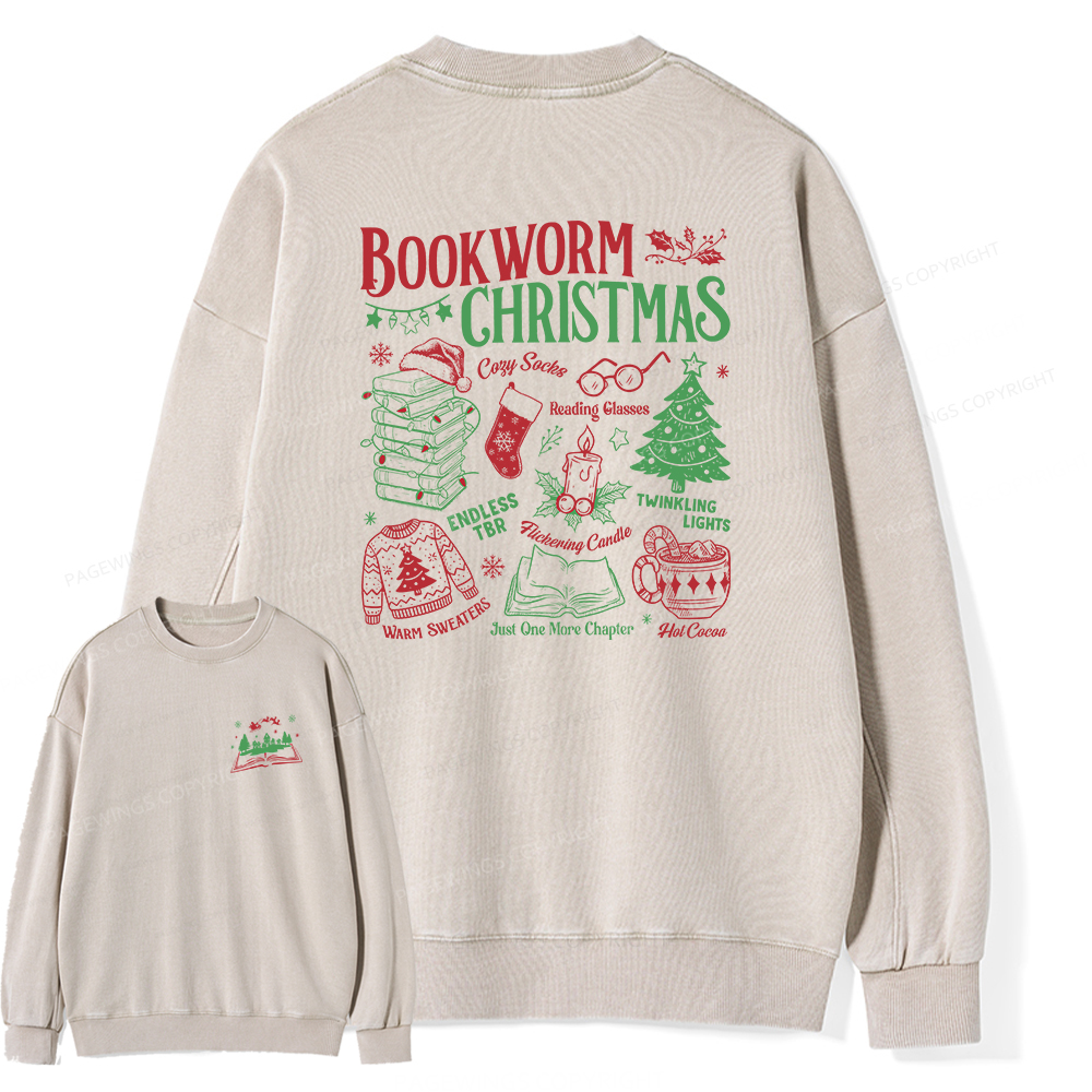 Pagewings Bookworm Christmas Unisex Washed Sweatshirt