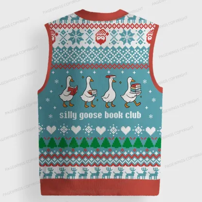 Pagewings Silly Goose Book Club  Unisex V-Neck Ugly Knit Vest