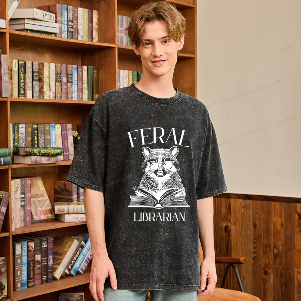 Pagewings Feral Librarian Unisex Washed T-shirt