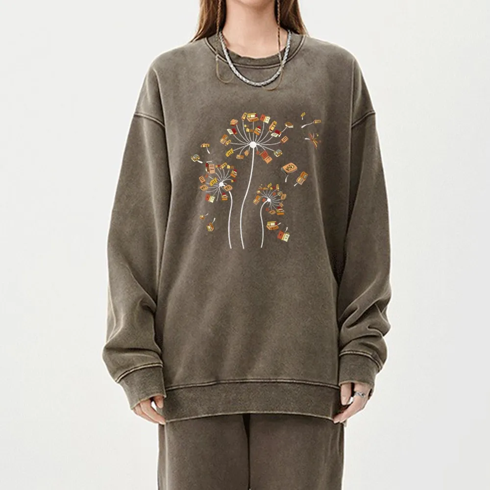 Pagewings Dandelion Flower Books Unisex Washed Sweatshirt