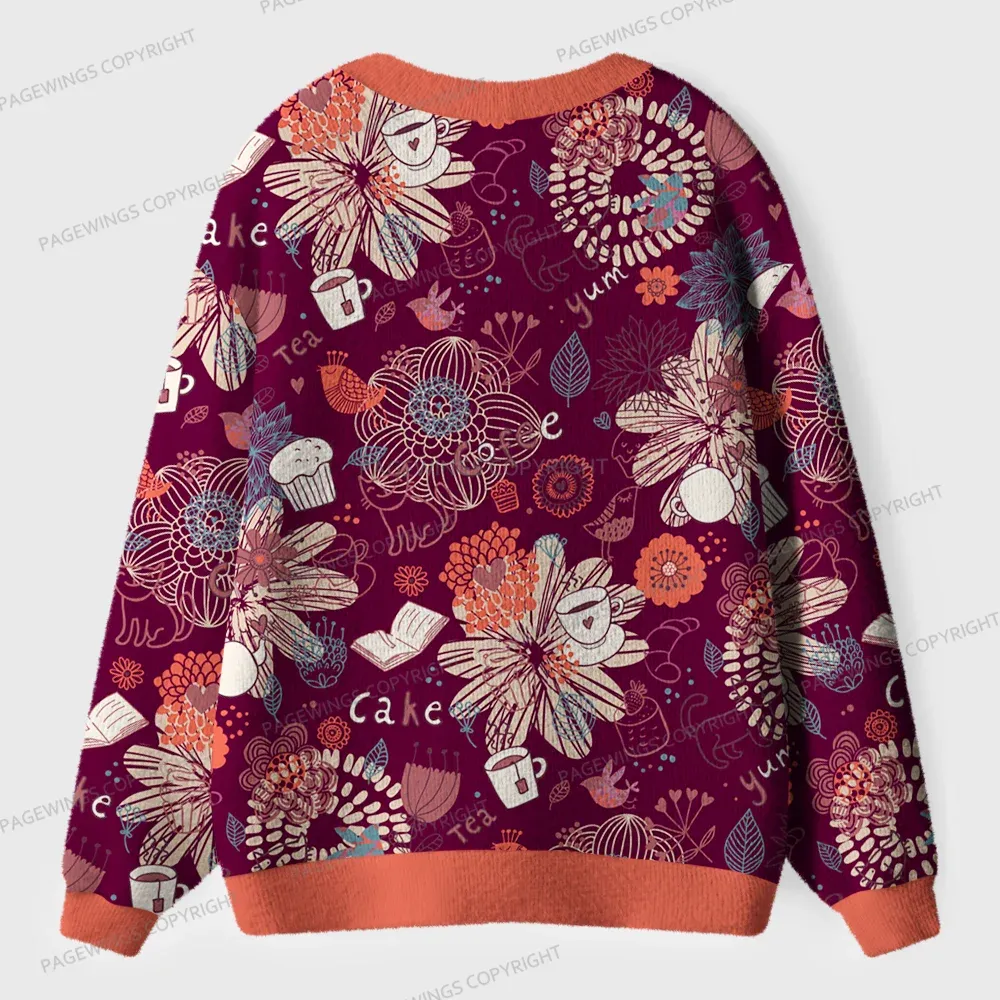 Pagewings Cakes And Books Unisex Ugly Cardigan Sweaters