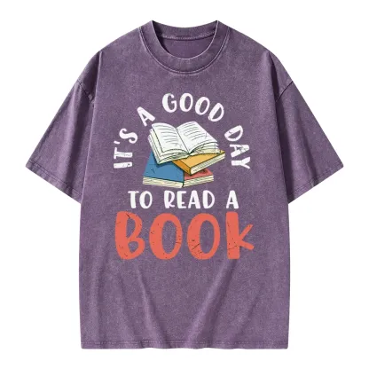 Pagewings It’s a Good Day to Read a Book Unisex Washed T-shirt