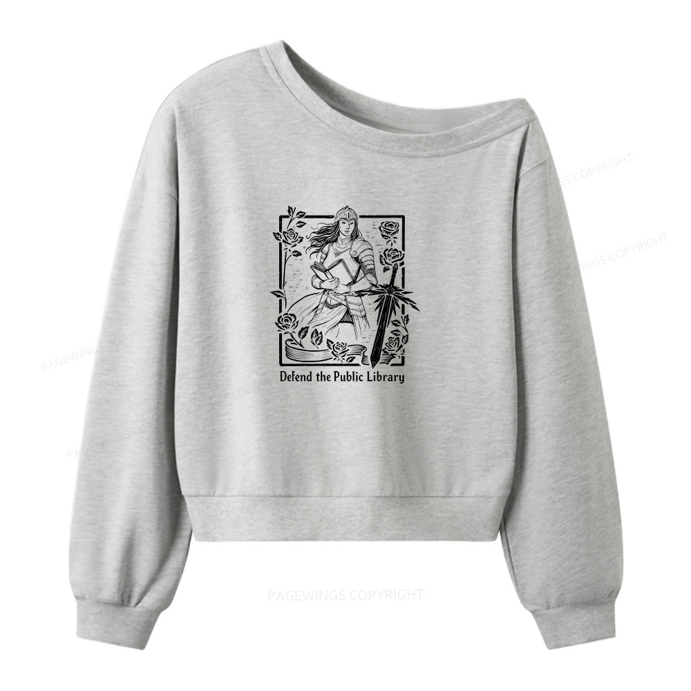 Pagewings Defend The Public Library Women Off  Shoulder Sweatshirt