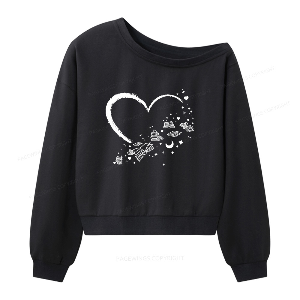 Pagewings Heart Of Books Women Off  Shoulder Sweatshirt