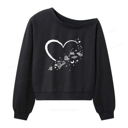 Pagewings Heart Of Books Women Off  Shoulder Sweatshirt