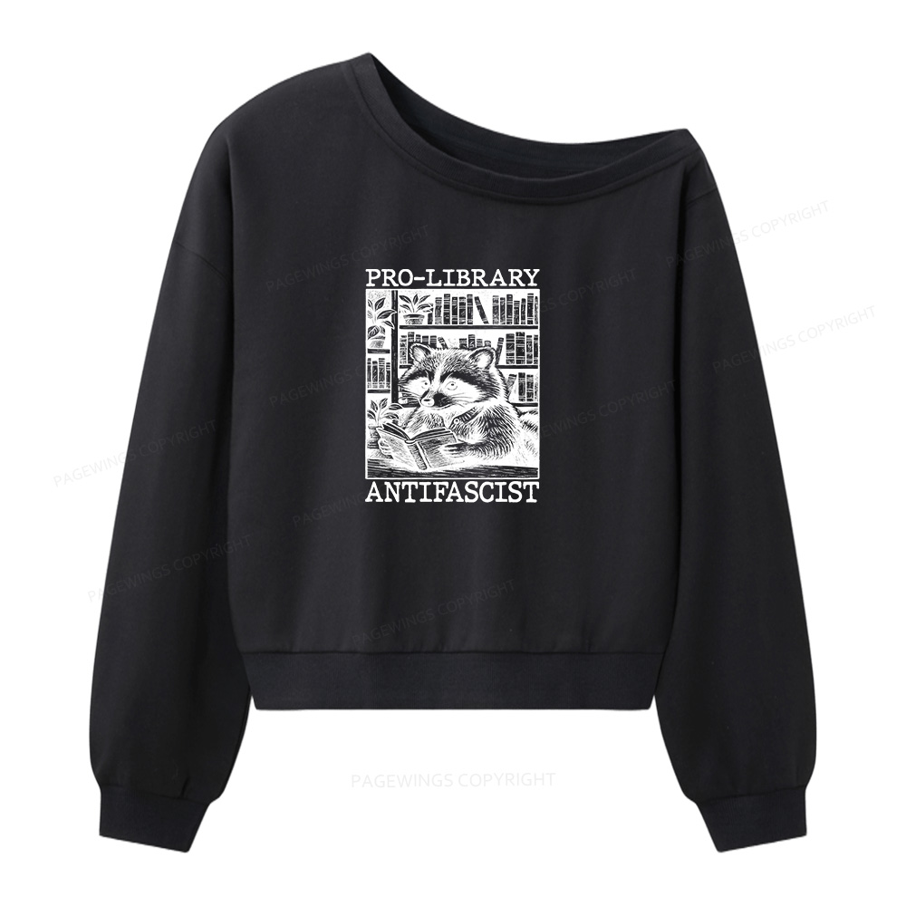 Pagewings Pro Library Antifascist Women Off  Shoulder Sweatshirt