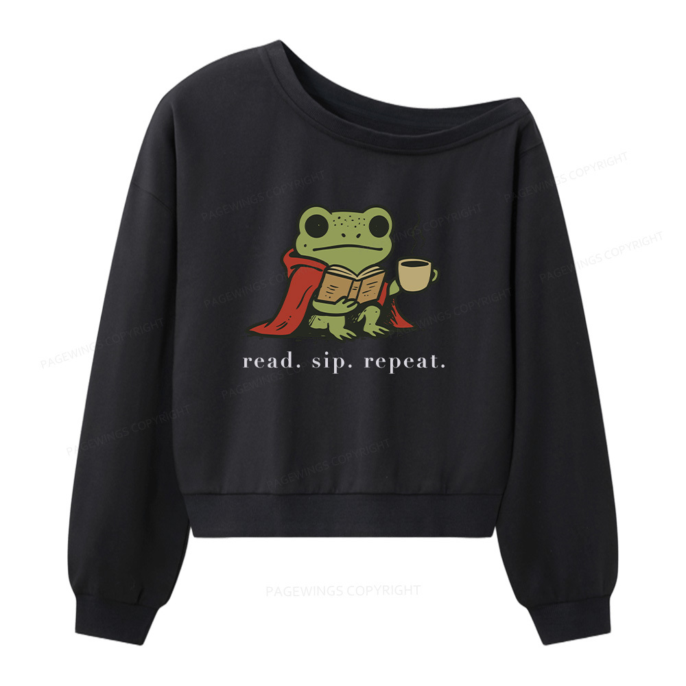 Pagewings Read Sip Repeat Women Off  Shoulder Sweatshirt