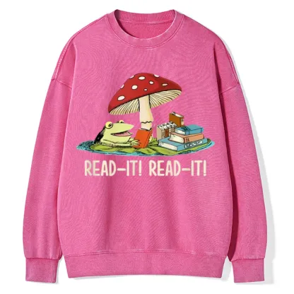 Pagewings Mushroom Read it Book Unisex Washed Sweatshirt