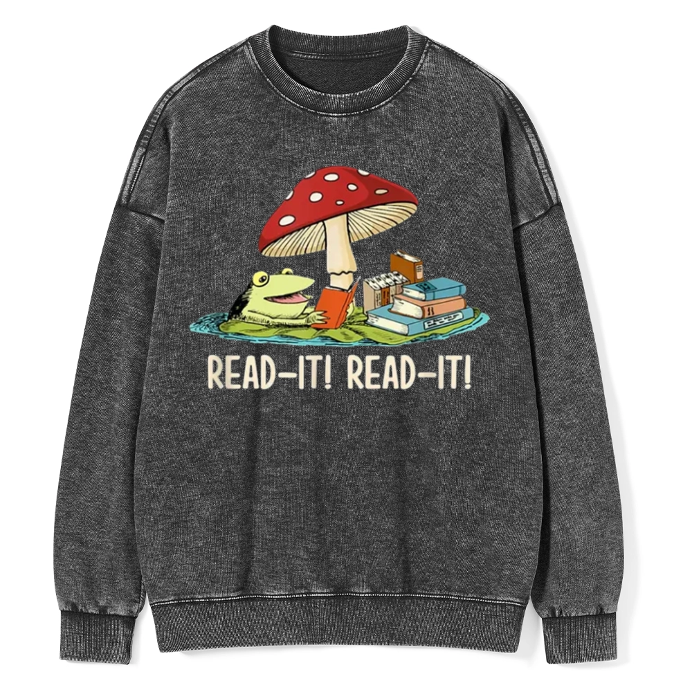 Pagewings Mushroom Read it Book Unisex Washed Sweatshirt