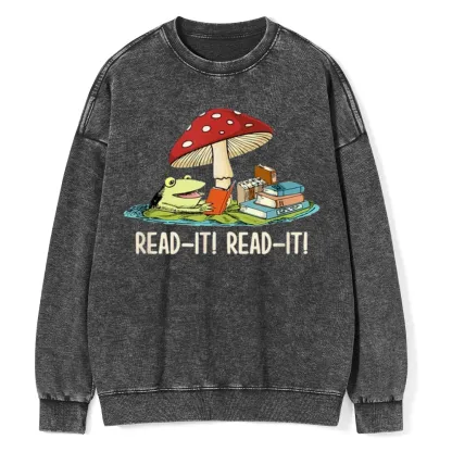 Pagewings Mushroom Read it Book Unisex Washed Sweatshirt