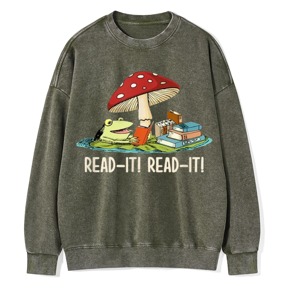 Pagewings Mushroom Read it Book Unisex Washed Sweatshirt