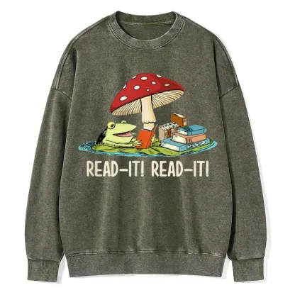 Pagewings Mushroom Read it Book Unisex Washed Sweatshirt
