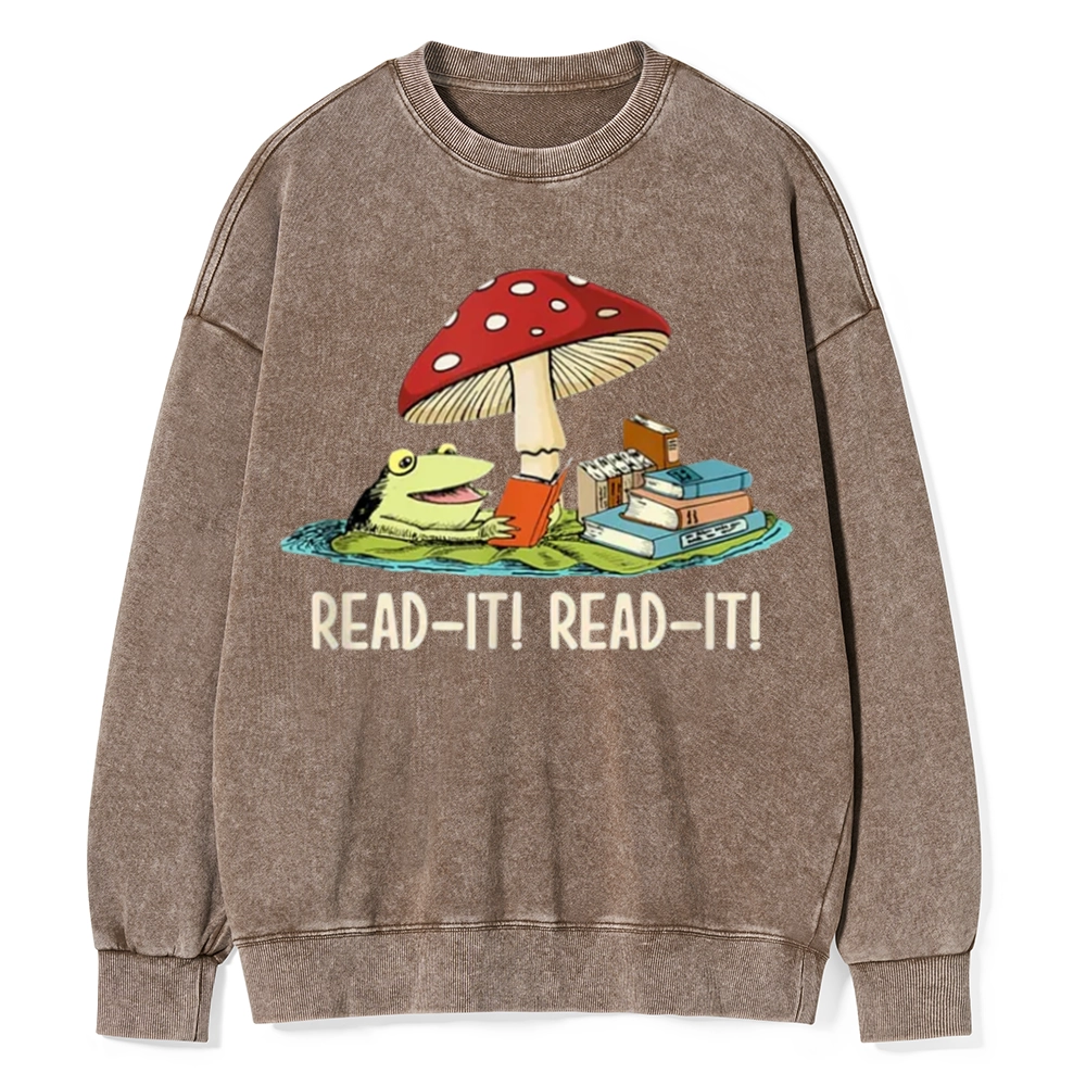 Pagewings Mushroom Read it Book Unisex Washed Sweatshirt