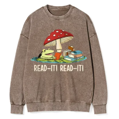 Pagewings Mushroom Read it Book Unisex Washed Sweatshirt
