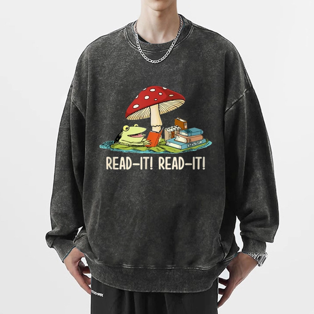 Pagewings Mushroom Read it Book Unisex Washed Sweatshirt