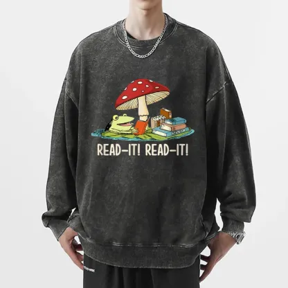 Pagewings Mushroom Read it Book Unisex Washed Sweatshirt