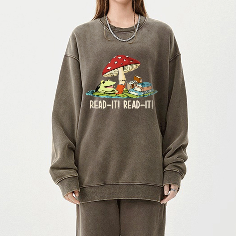 Pagewings Mushroom Read it Book Unisex Washed Sweatshirt