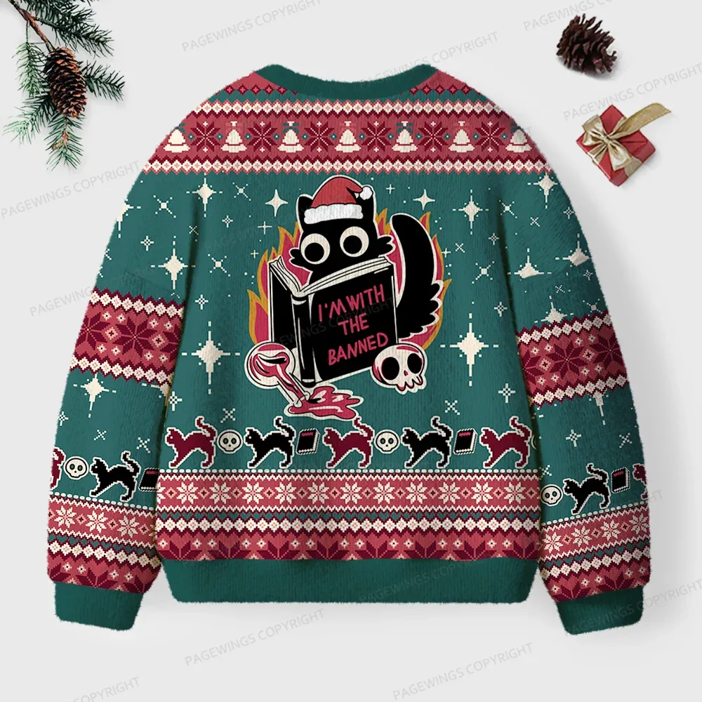 Pagewings I'm With The Banned Unisex Ugly Knit Sweatshirt