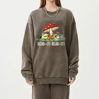 Pagewings Mushroom Read it Book Unisex Washed Sweatshirt