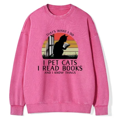 Pagewings Cat And Book Unisex Washed Sweatshirt