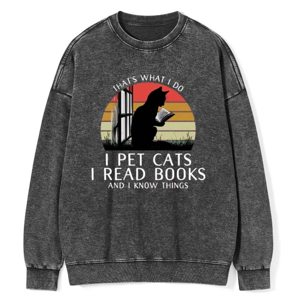 Pagewings Cat And Book Unisex Washed Sweatshirt