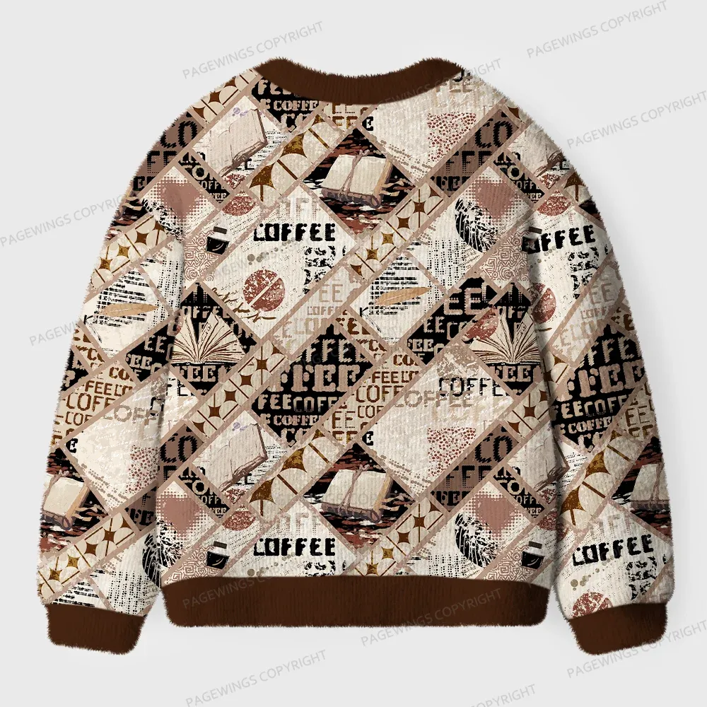 Pagewings Coffee And Books Unisex Ugly Cardigan Sweaters