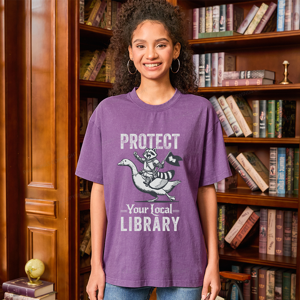 Pagewings Protect Your Local Library Unisex Washed T-shirt