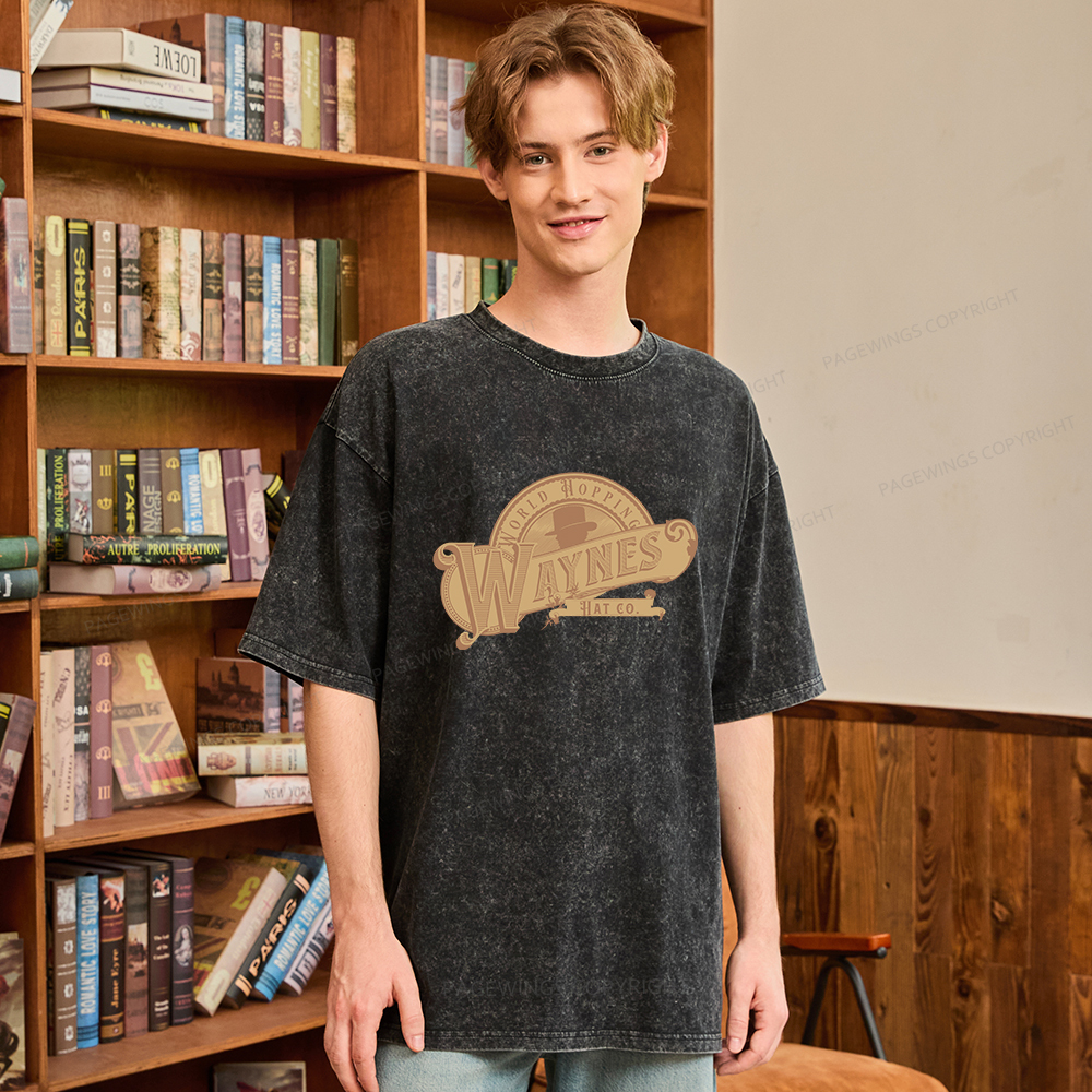 Pagewings World Hopping Waynes Hat Co Unisex Washed T-shirt
