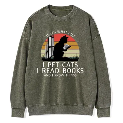 Pagewings Cat And Book Unisex Washed Sweatshirt