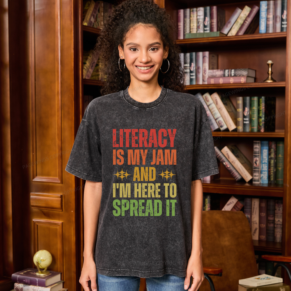 Pagewings Literacy Is My Jam And I'm Here To Spread It Unisex Washed T-shirt