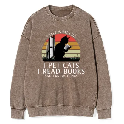 Pagewings Cat And Book Unisex Washed Sweatshirt