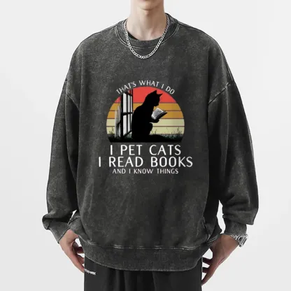 Pagewings Cat And Book Unisex Washed Sweatshirt