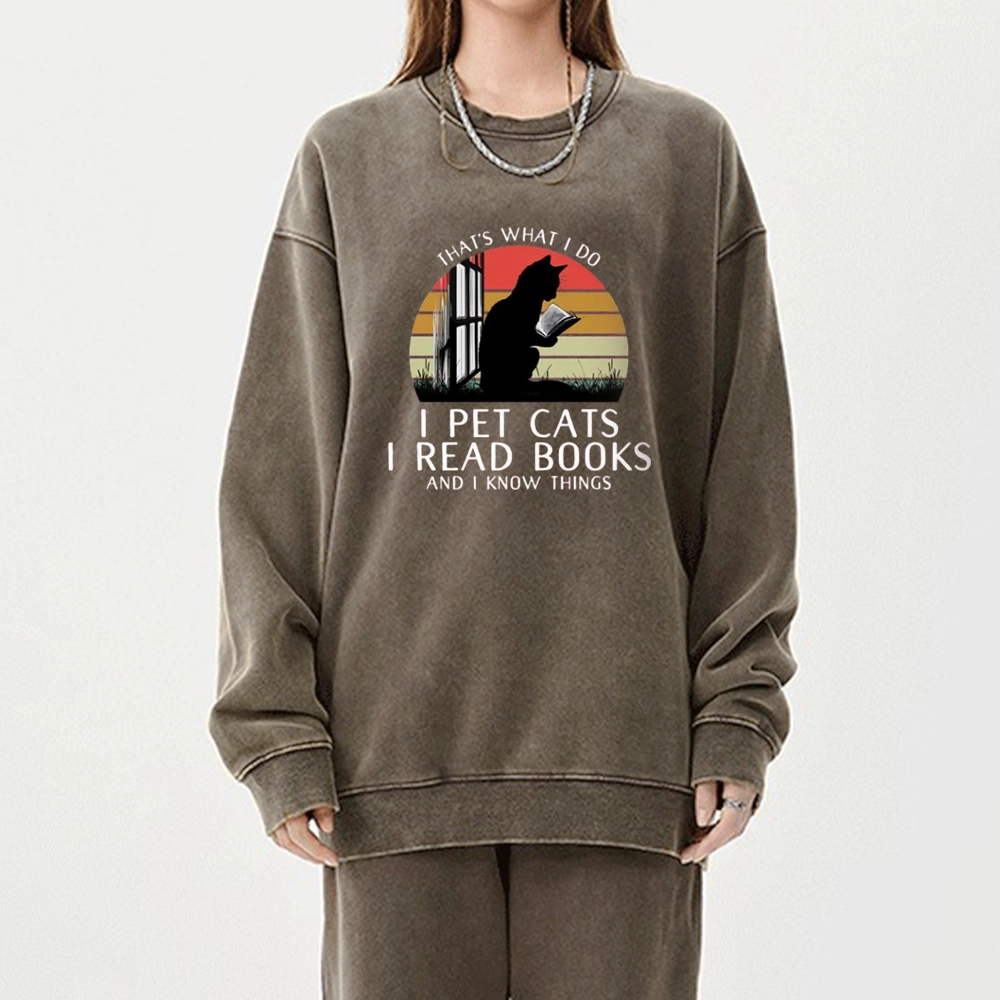 Pagewings Cat And Book Unisex Washed Sweatshirt