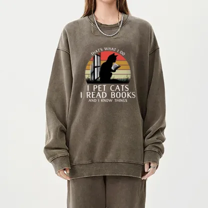 Pagewings Cat And Book Unisex Washed Sweatshirt