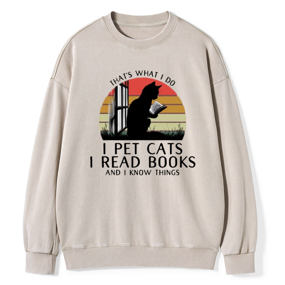 Pagewings Cat And Book Unisex Washed Sweatshirt